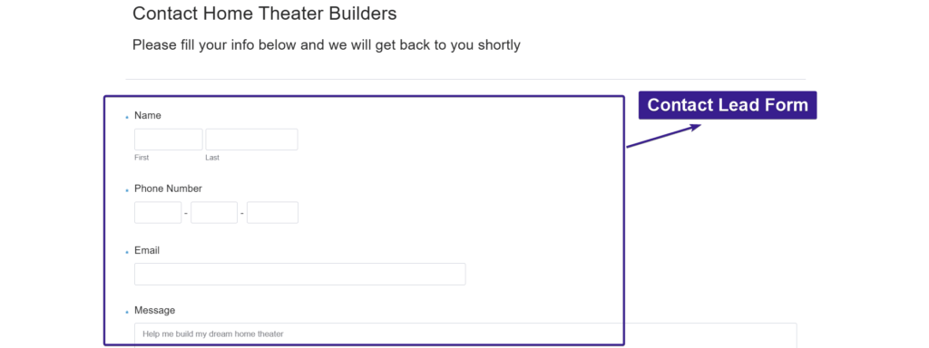 Contact Lead Form Landing Page Sample