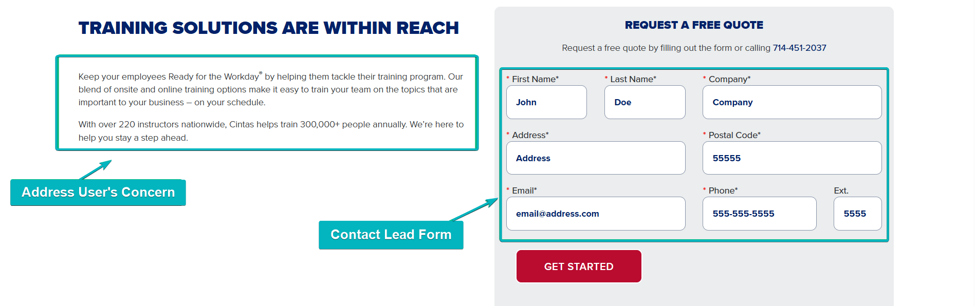 Contact Lead Form Landing Page Sample