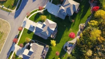 Clean Landscaping Rooftops Bird's Eye View Shot