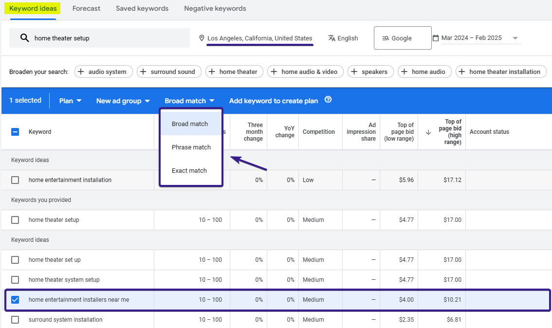 Keyword Match Types