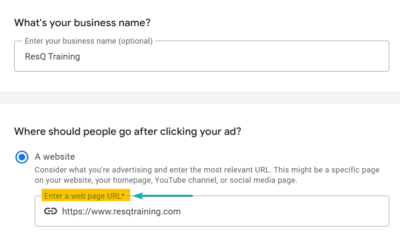 Business Name and Webpage