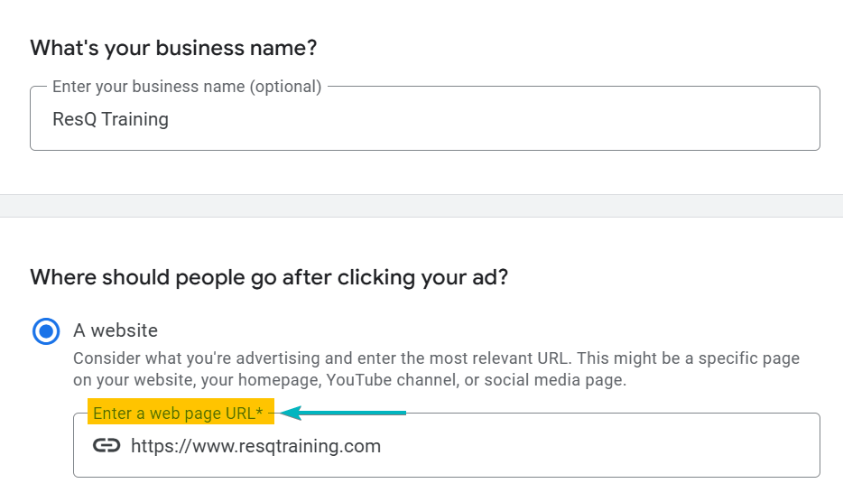 Business Name and Webpage