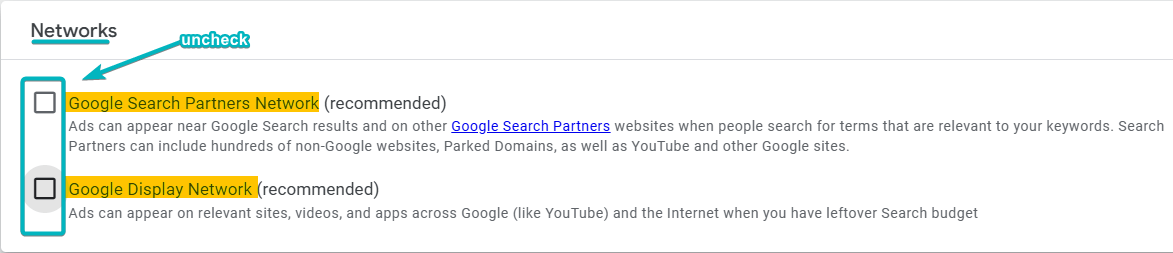 Campaign Networks Settings
