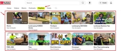 YouTube Landscaping Channel Playlist Sample