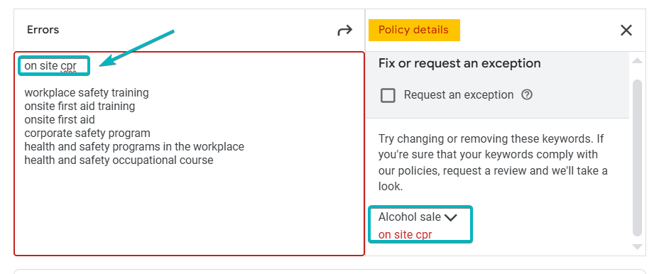 Policy Details for First Aid Training Google Ads