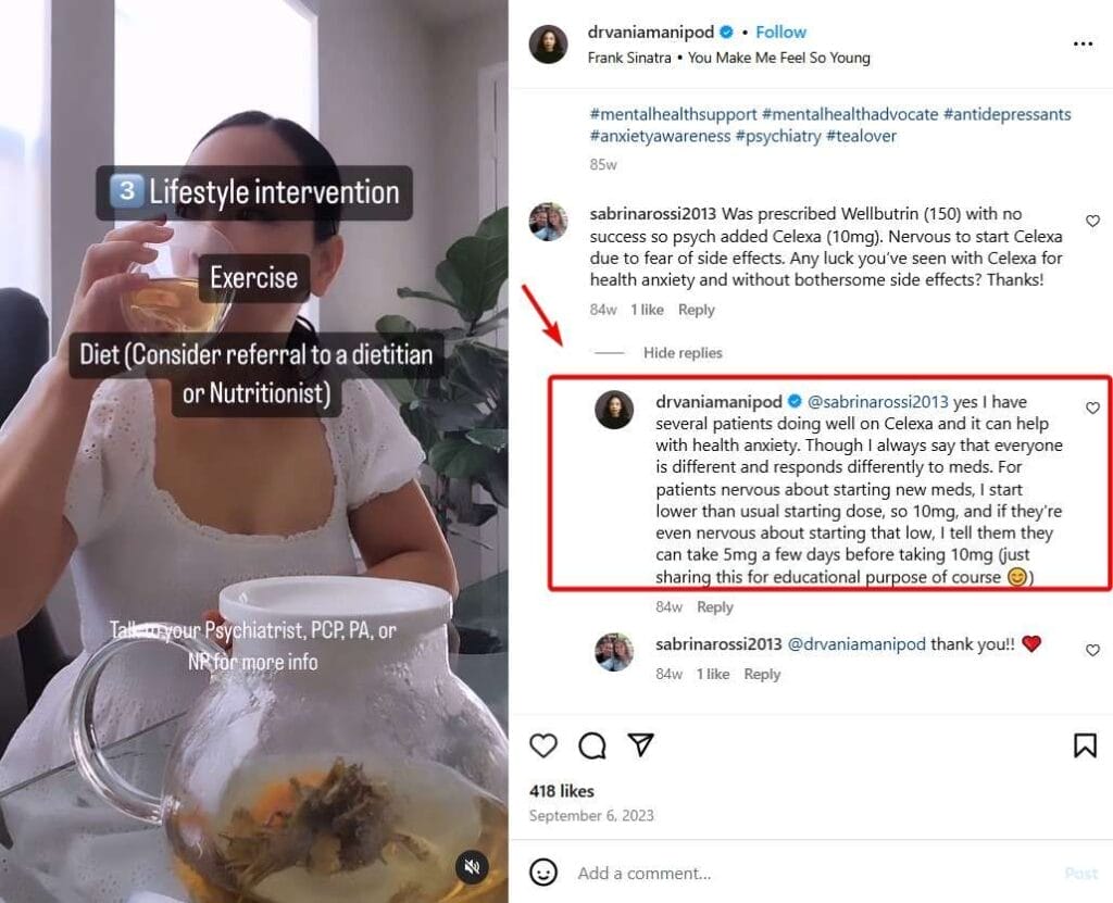 Psychiatrist Replying to Instagram Reels Comment