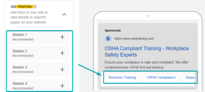 Sitelinks Ad Copy Sample for Google Ads for First Aid Trainers