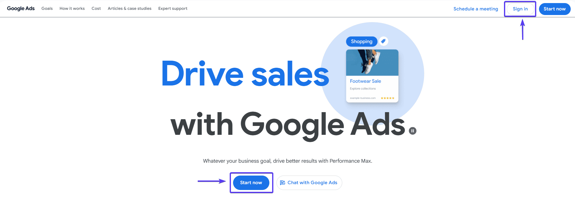 Google Ads Start Now Button