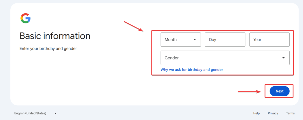 Birthday and Gender