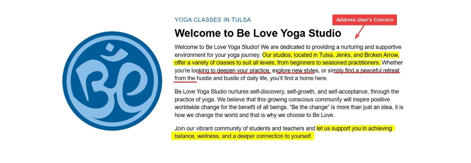 Landing Page Address User's Concern Sample