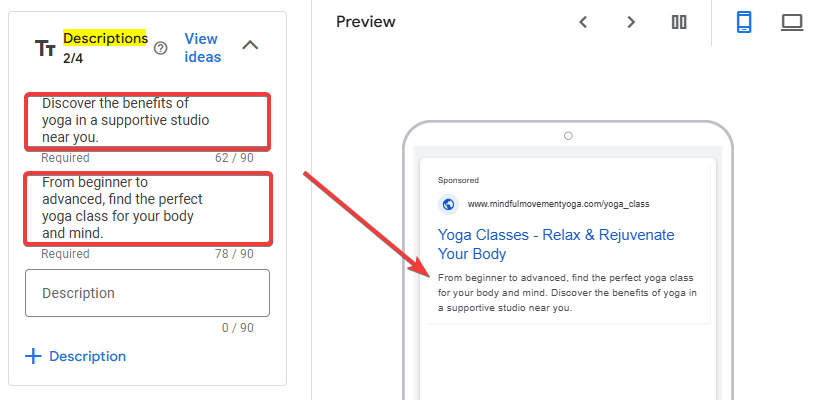 Google Ad copy Descriptions Sample