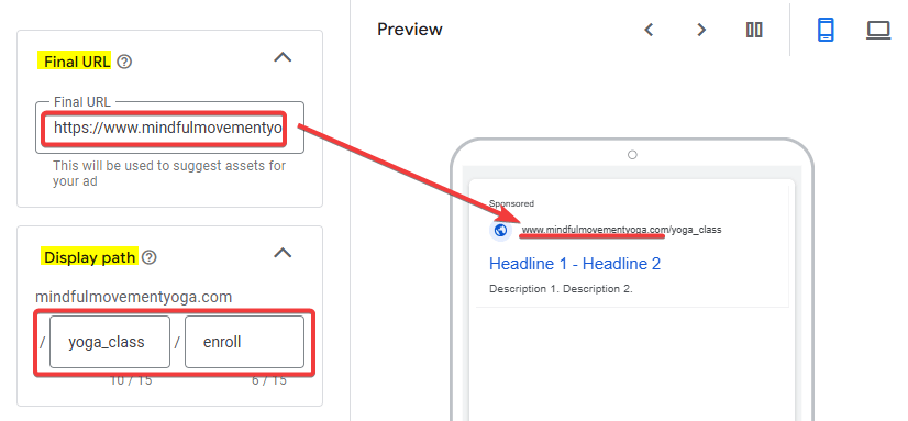 Final URL and Display Path