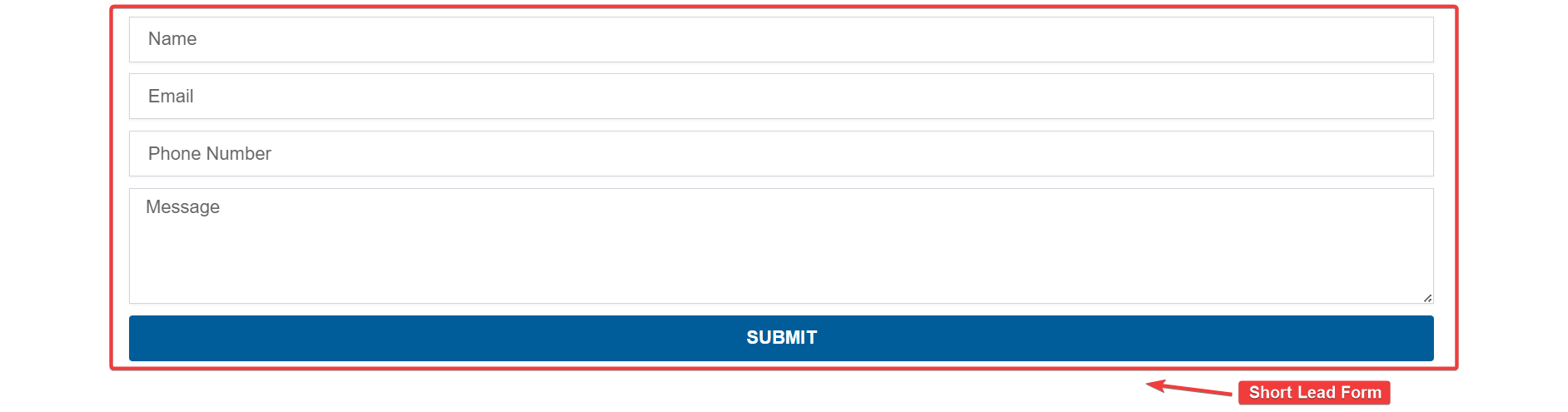 Landing Page Short Lead Form Sample