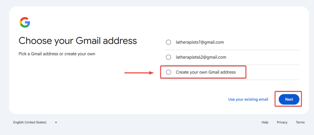 Choose Gmail Address