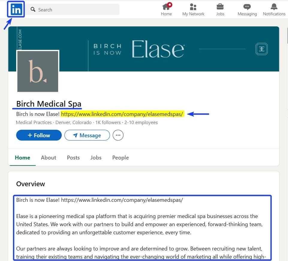 Medical Spa LinkedIn Account Sample