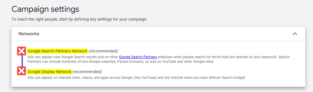 Campaign Network Settings