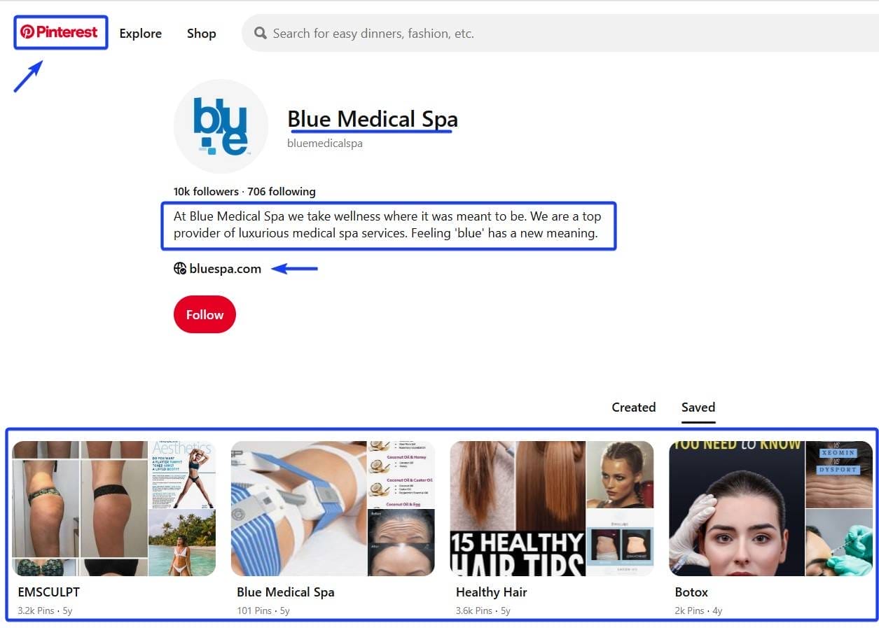Pinterest Medical Spa Profile