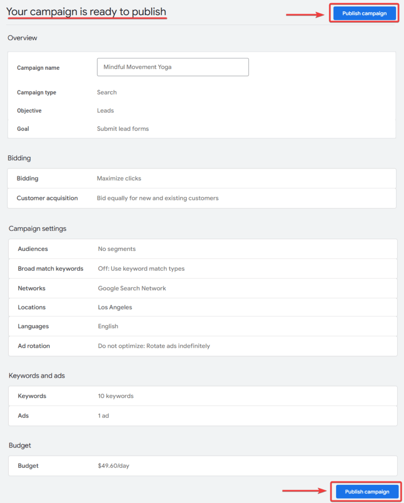 Publish Campaign Button