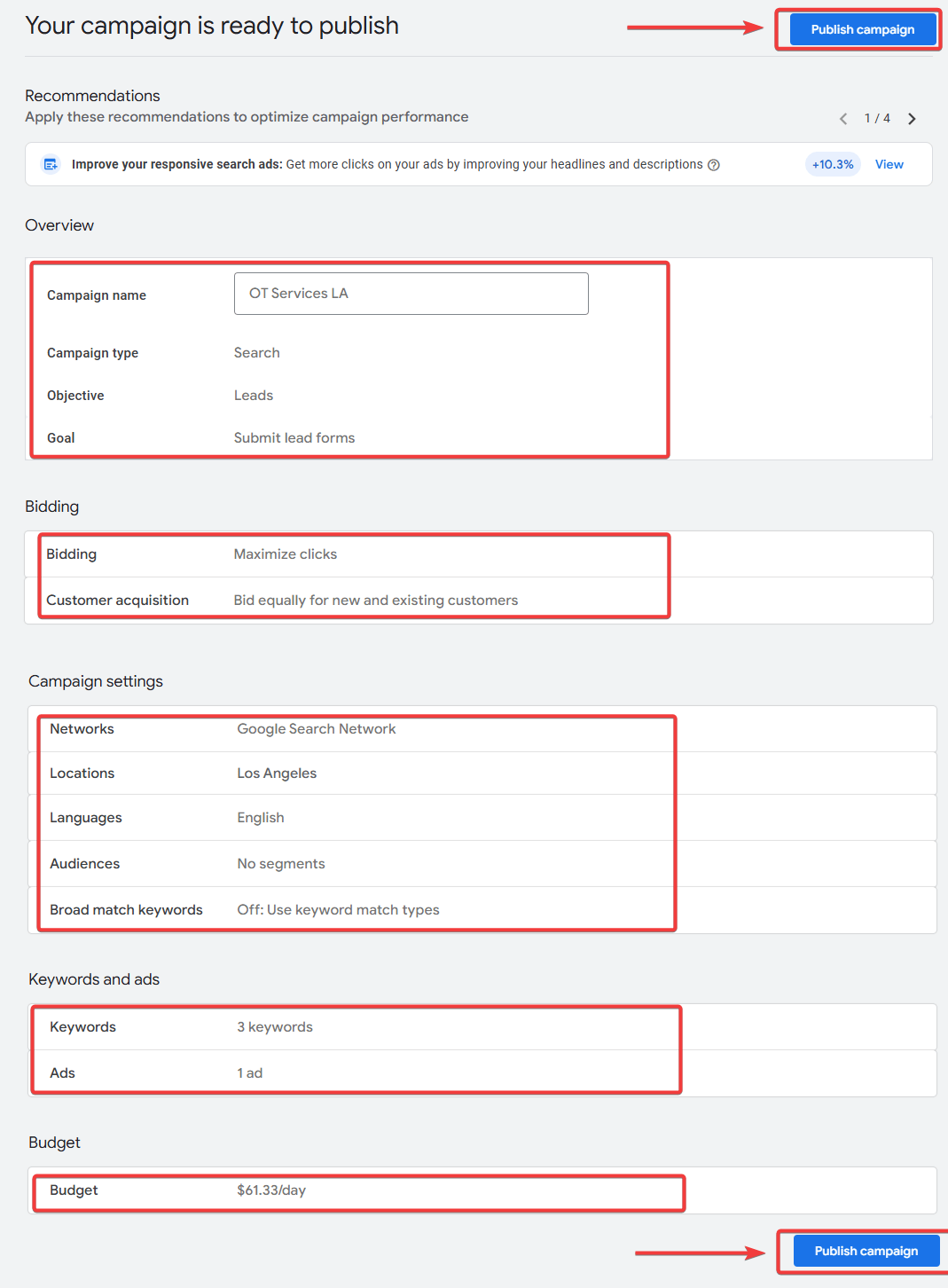 Publish Campaign Button