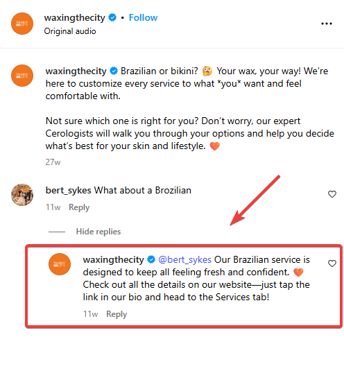 Instagram Reels Comment Section