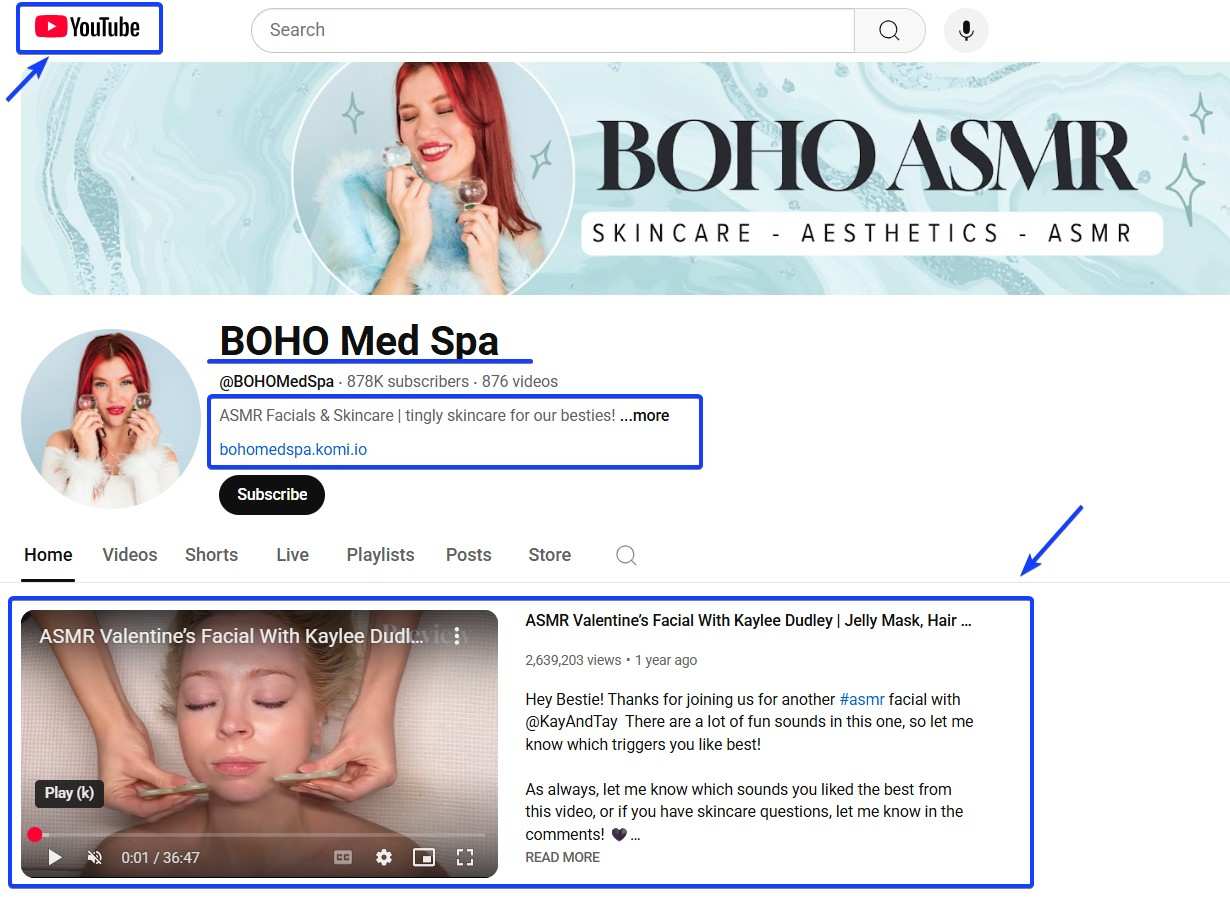 YouTube Medical Spa Channel Sample