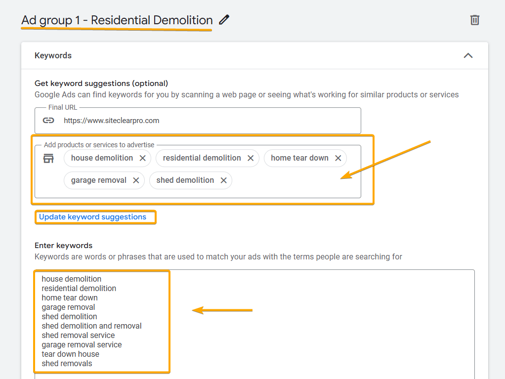 Ad Group 1: Residential Demolition