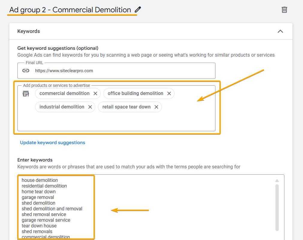 Ad Group 2: Commercial Demolition
