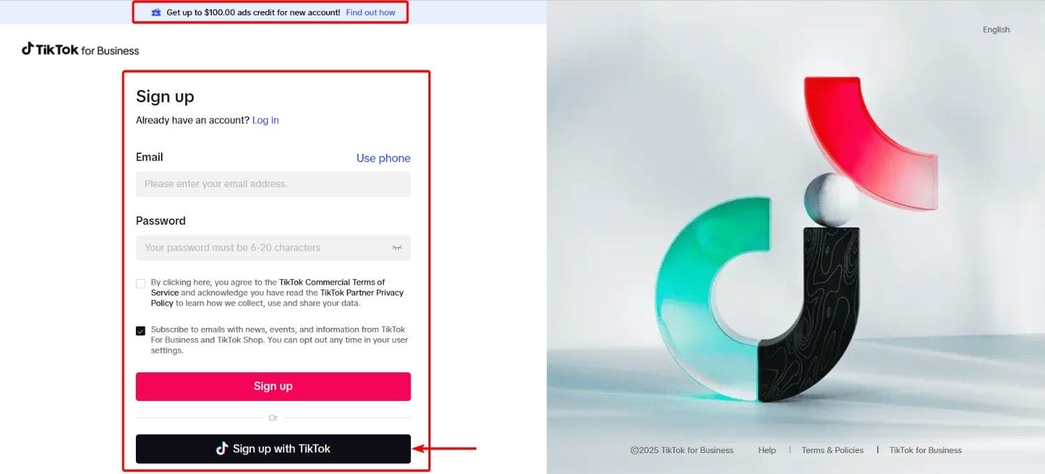 TikTok Ads Manager Log in