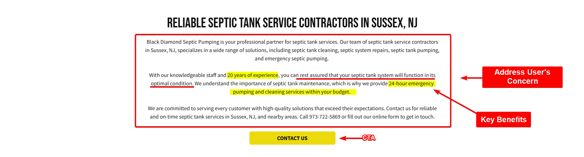 Address User's Concern, Key Benefits Landing Page Sample