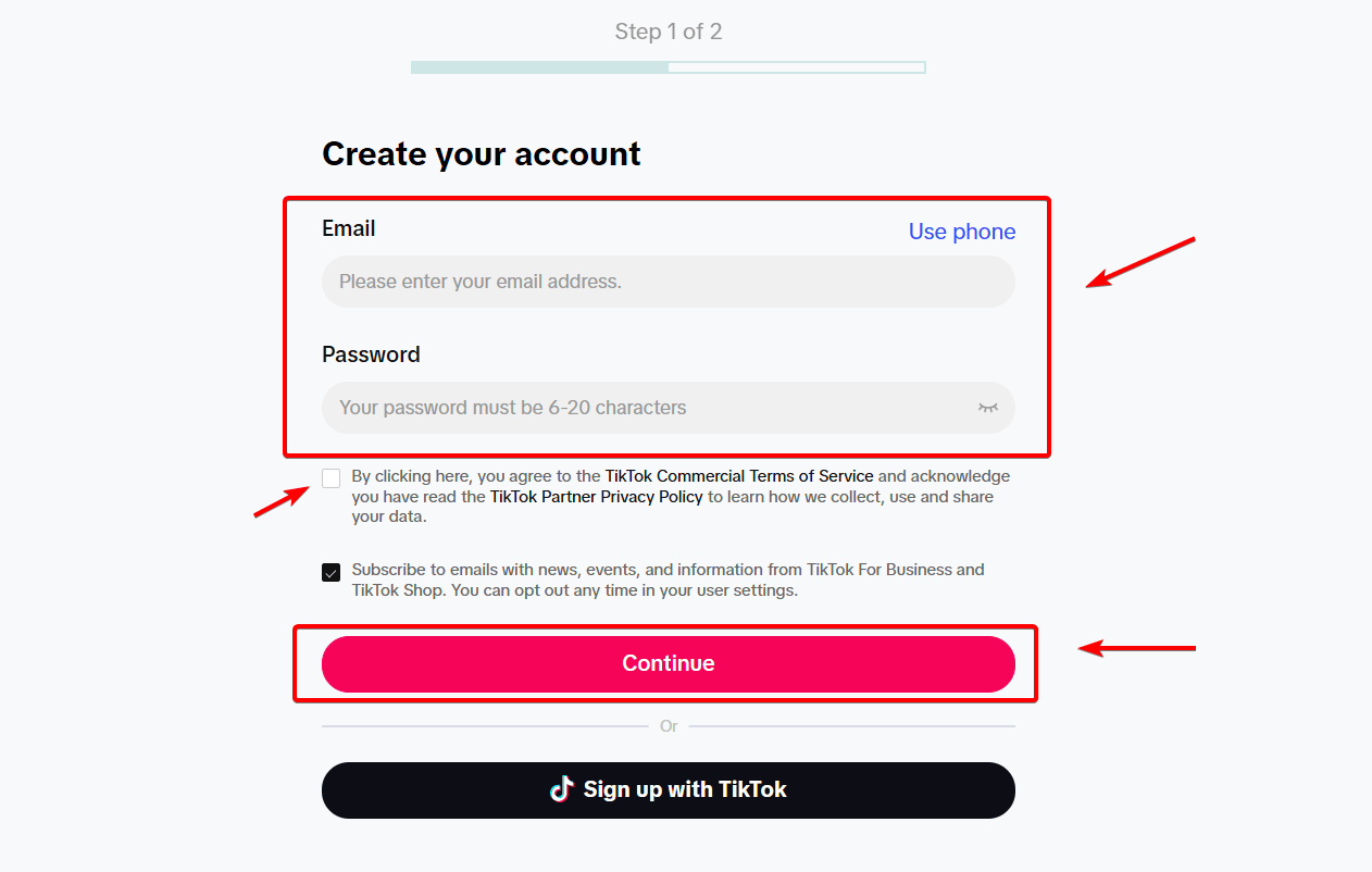 TikTok Business Account Sign Up