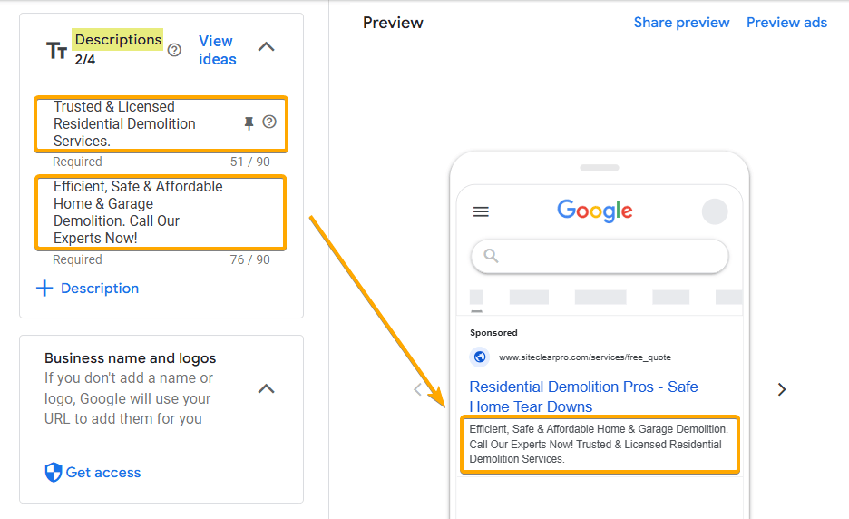 Descriptions Ad Copy Sample