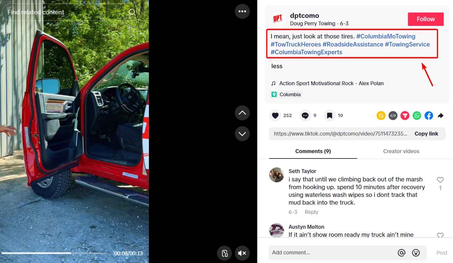 TikTok Ads for Towing Companies Hashtag Sample