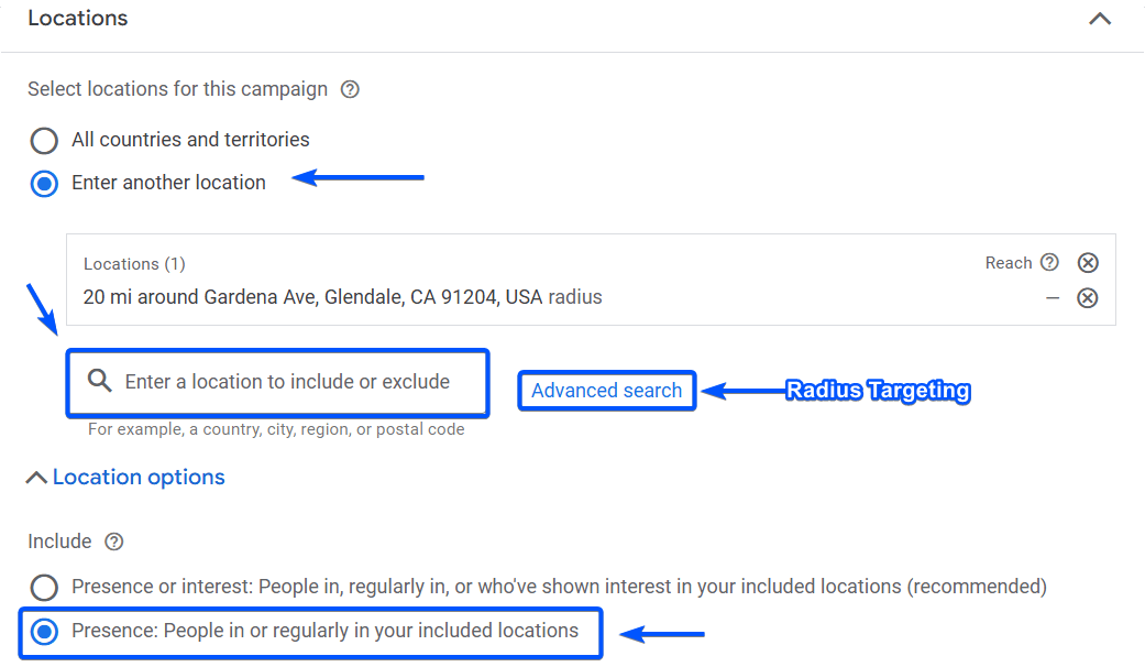 Google Ads Location Setting