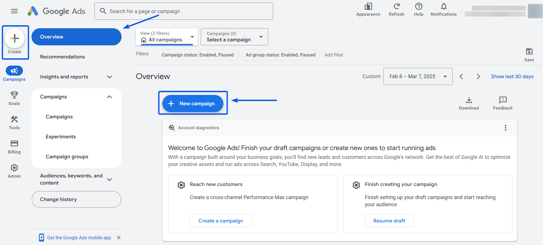 Google Ads Overview Page
