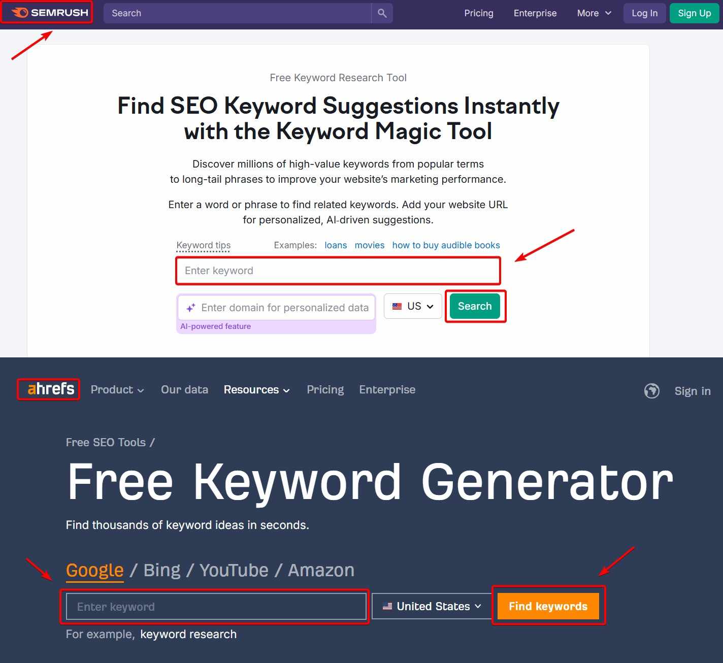 SEMrush and Ahrefs Keyword Planner