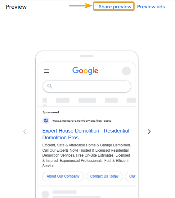 Google Ads Share Preview