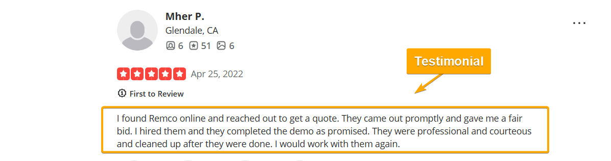 Demolition Companies Landing Page Sample- Testimonials