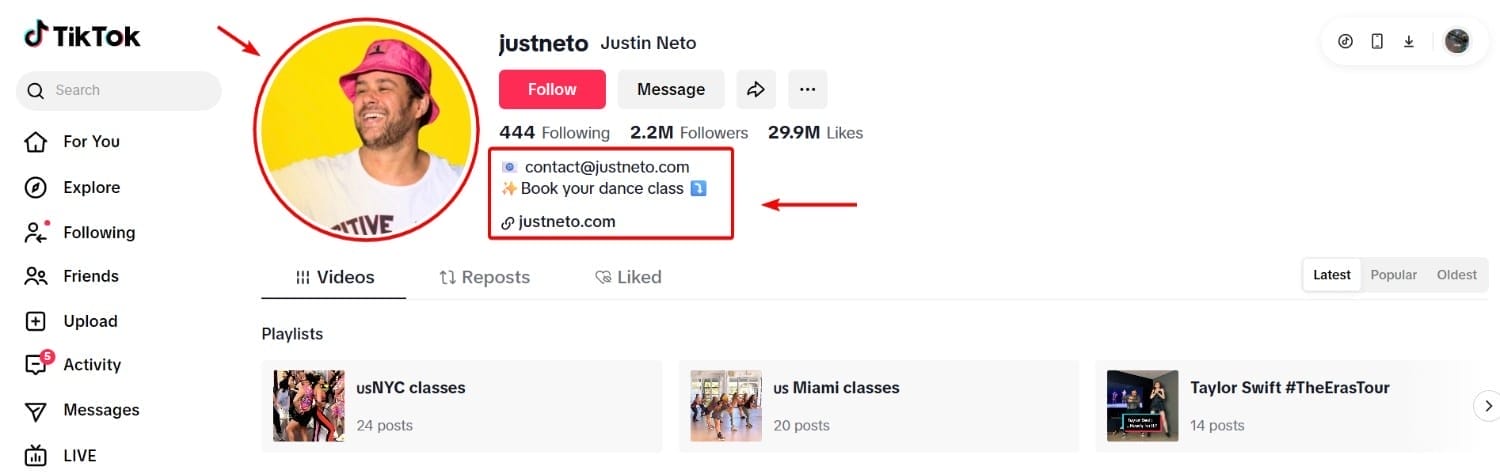 TikTok Dance Studio Profile Sample 