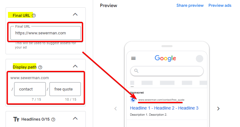 Final URL and Display Path