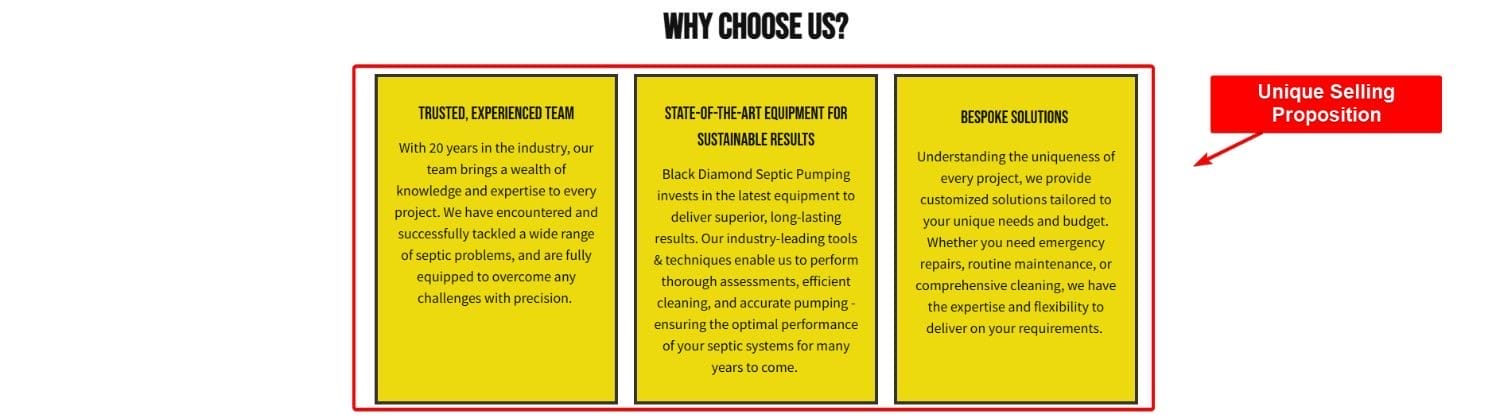 Unique Selling Propositions Landing Page Sample