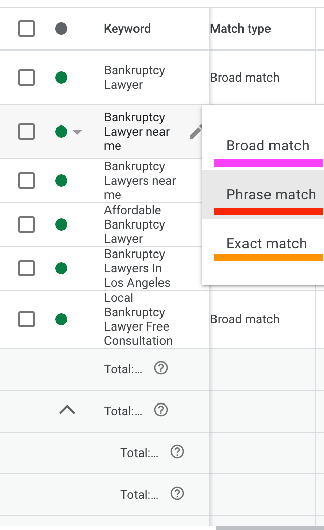 Match types