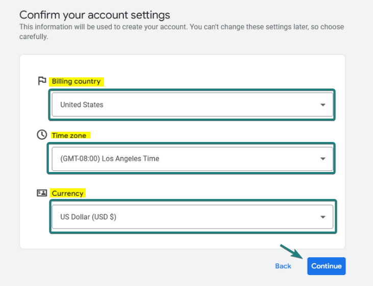  Billing country, time zone, and payment method