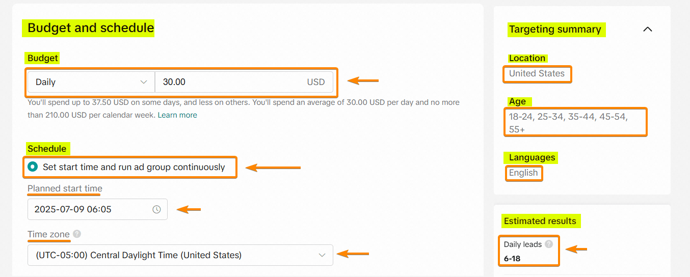 TikTok Budget and Schedule