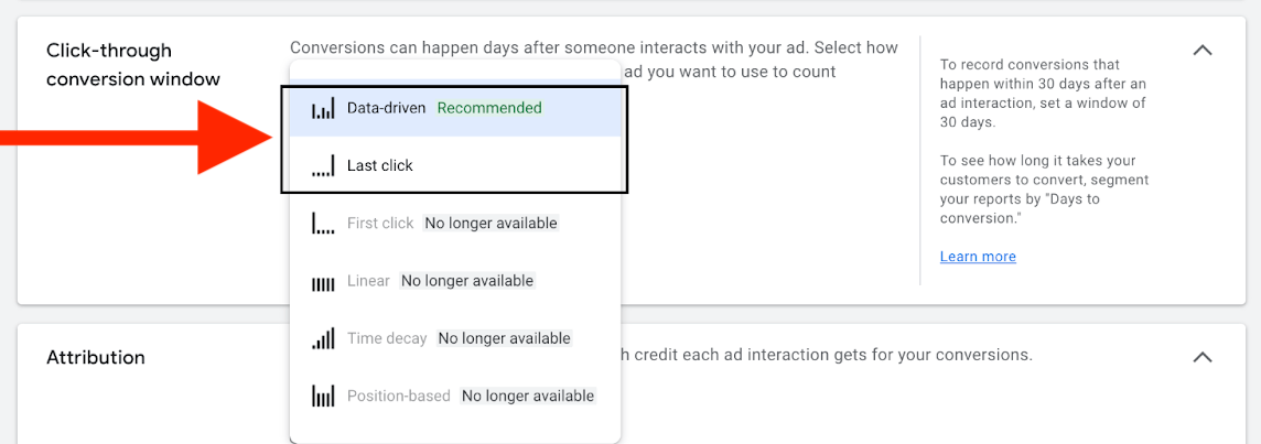 click-through conversion window