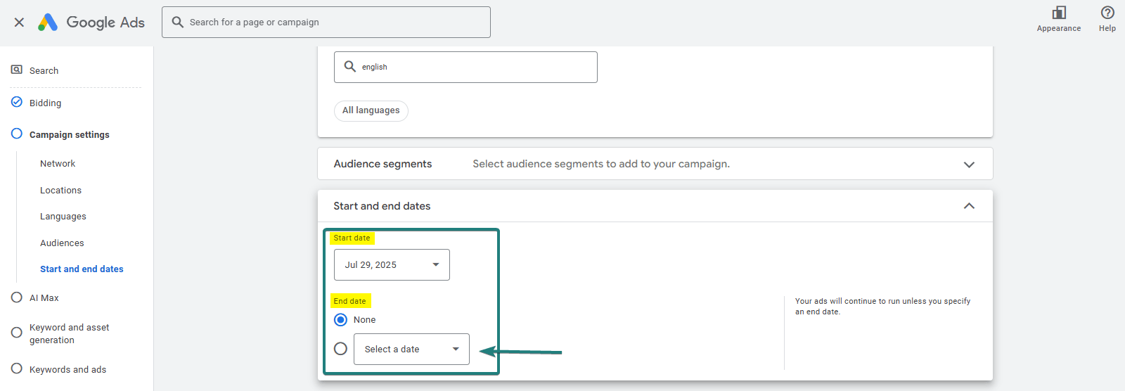 Start and End Campaign Date