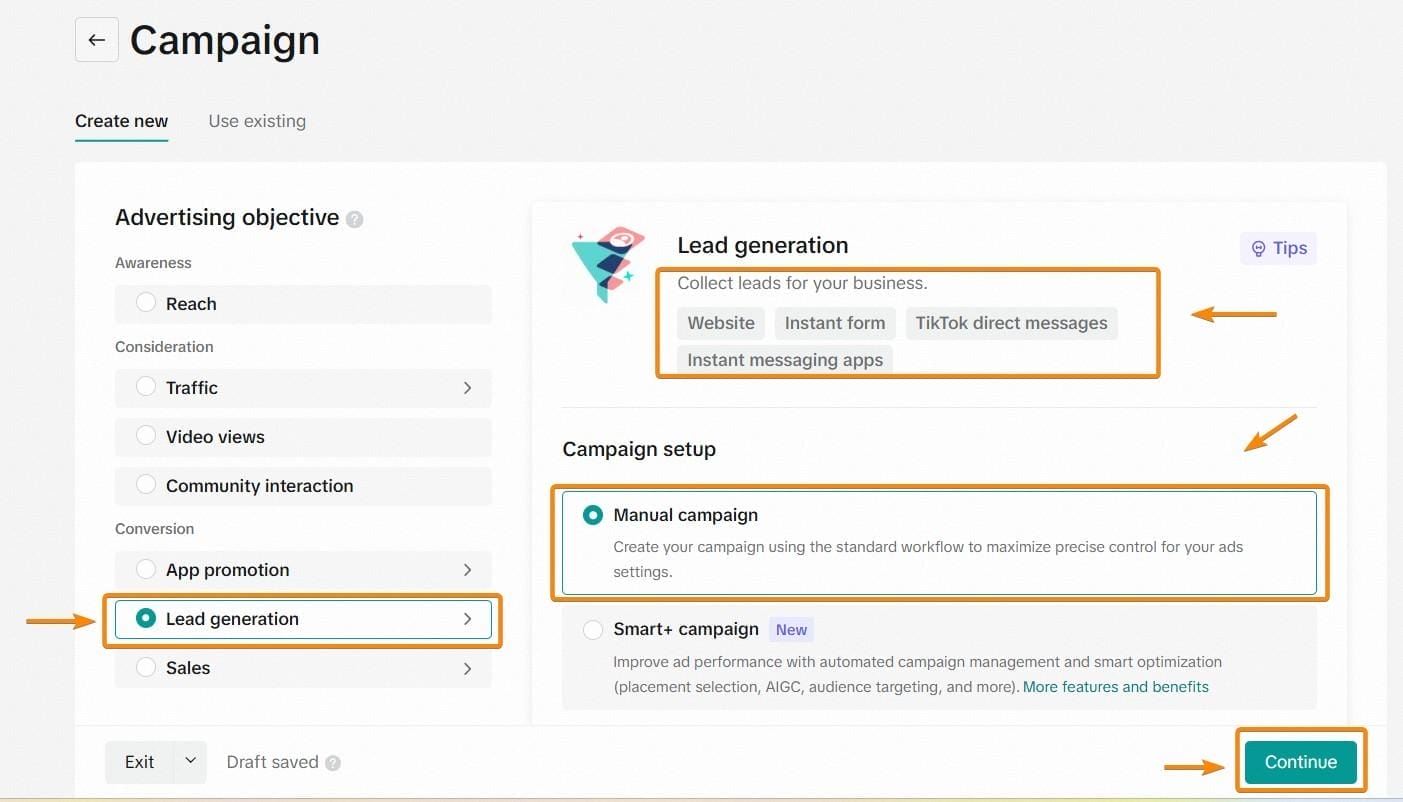 Lead Generation as TikTok Ads Campaign Objective