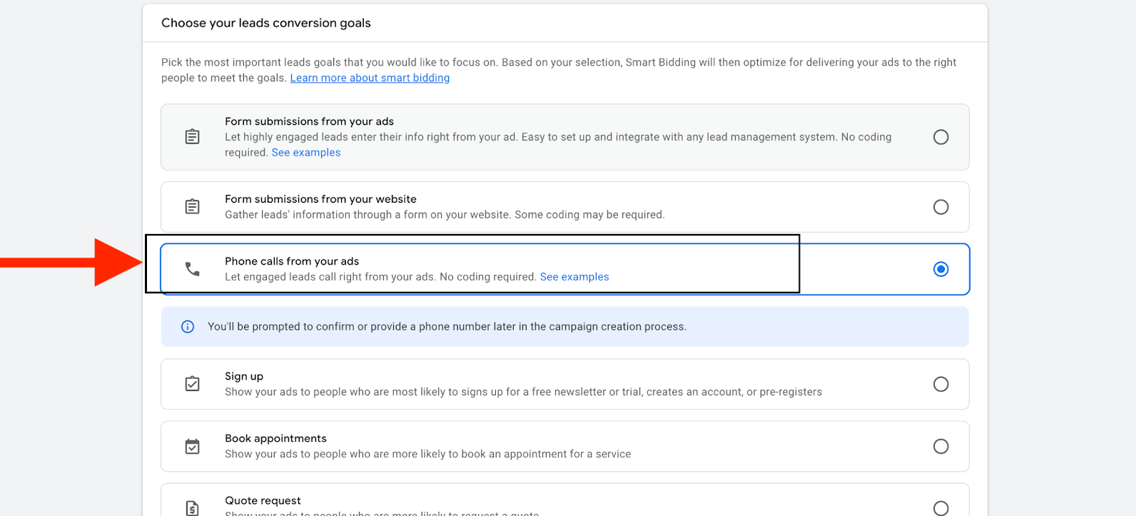 leads conversion goal