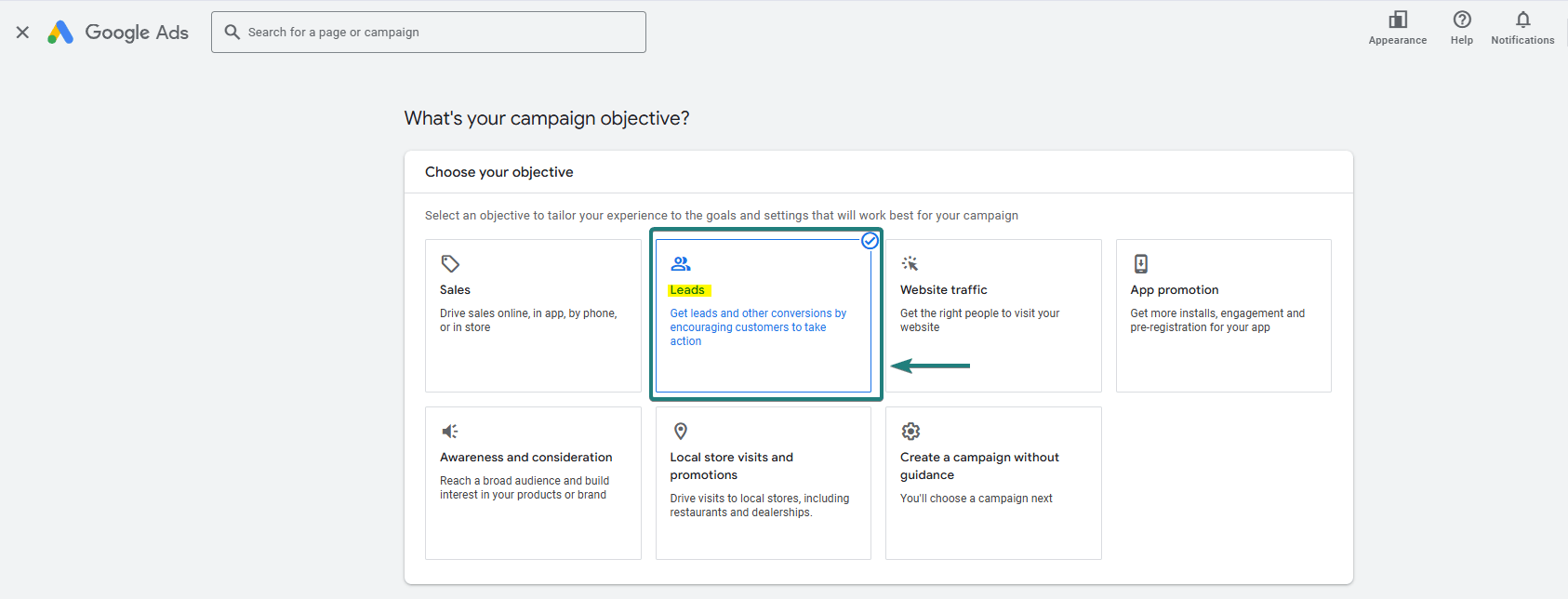 Leads as Campaign Objective