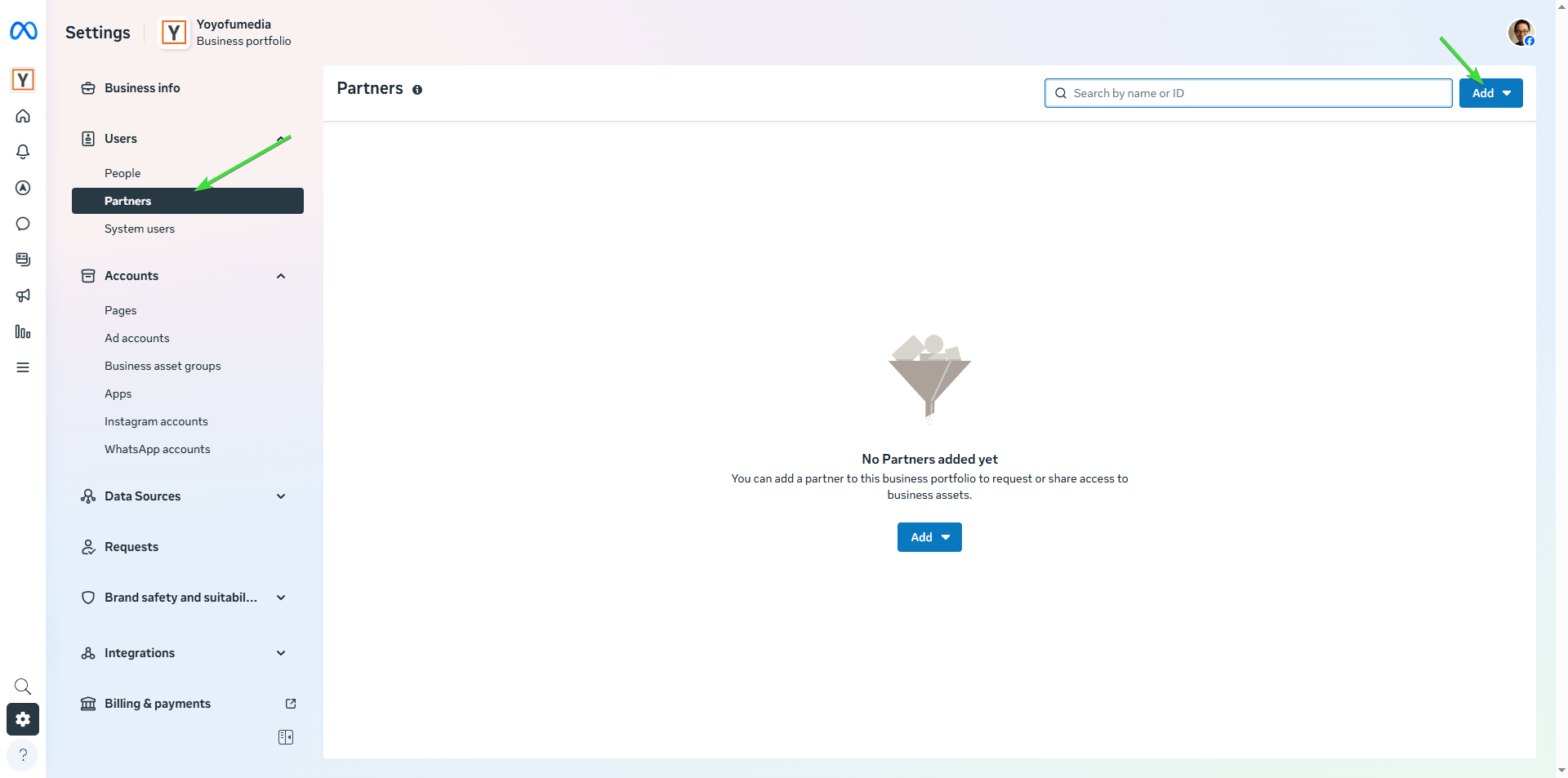 meta business adding as partners