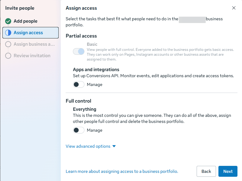 meta business manager assign access
